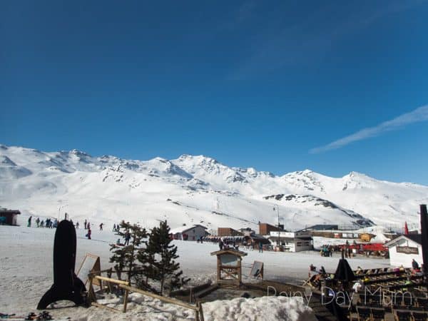 view of val thorens ski area from the town